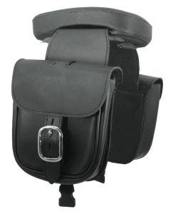 Black Leather Removable Pillion Pad & Saddlebags for Harley & Custom Use 27396