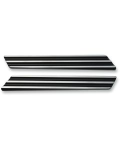 Joker Machine Black & Silver Finned Saddlebag Lid Hinge Inserts for Harley 14-17