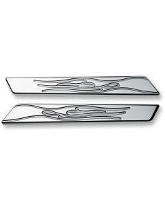Joker Machine Chrome Flames Saddlebag Lid Hinge Inserts for Harley 14-17