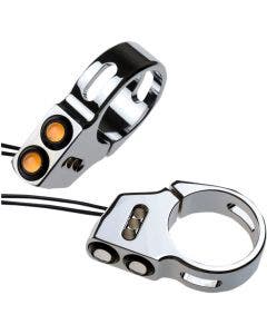Joker Machine Chrome 49mm Fork Mount LED Front Rat Eye Amber Turn Signals Harley