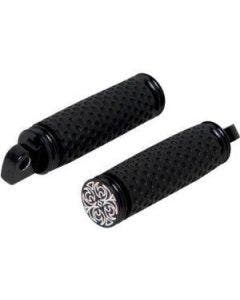 Arlen Ness Soft Touch Billet Engraved Black Dimpled Footpegs for Harley