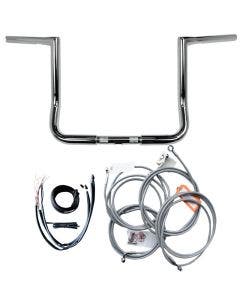 LA Choppers Chrome 12" Twin Peaks Ape Hanger Handlebar Package w/ Cables FLHX 16