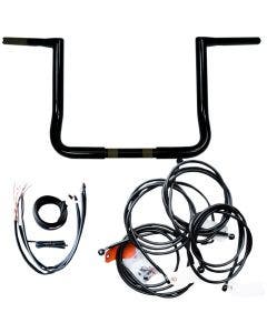 LA Choppers Black 12" Twin Peaks Ape Hanger Handlebar Package w/ Cables FLHX 16