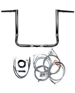 LA Choppers Chrome 14" Twin Peaks Ape Hanger Handlebar Package w/Cables 14-15 FL