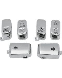 CCI Chrome 6 Piece Handlebar Control Switch Key Cap Set Dyna Softail XL FLHT | 659350