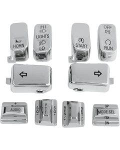 CCI Chrome 10 Piece Handlebar Control Switch Key Cap Set Harley Radio Cruise | 659354