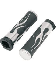 Drag Specialties Rubber Grips With Chrome Flame Accents Harley Cable Throttle