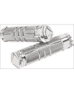 Accutronix Custom Gothic Knurled Diamond Style Chrome Hand Grips for Harley Cable Throttle