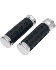 Drag Specialties Chrome Rubber Hand Grips for Harley Cable Throttle