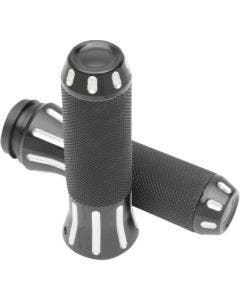 Drag Specialties Rubber-Covered Black Clear Cut Grips for Harley Cable Throttle