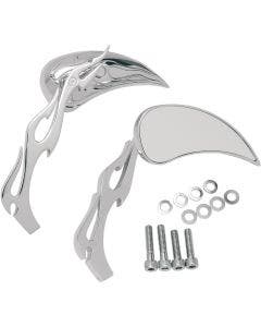 Drag Specialties 0640-0116 Chrome Flame Teardrop Handlebar Mirrors Pair Harley