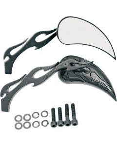 Drag Specialties 0640-0289 Black Flame Teardrop Handlebar Mirrors Pair Harley