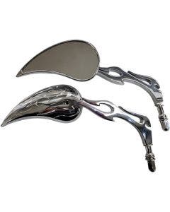 Rivco MV320 Chrome Billet Aluminum 3x5 Flame Teardrop ScrewIn Motorcycle Mirrors