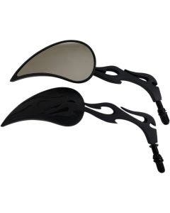 Rivco MV325 Black Billet Aluminum 3x5 Flame Teardrop ScrewIn Motorcycle Mirrors