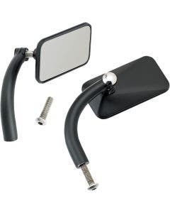 Biltwell Black Square Utility Mirrors Perch Mount for Harley Metric Custom (pr)