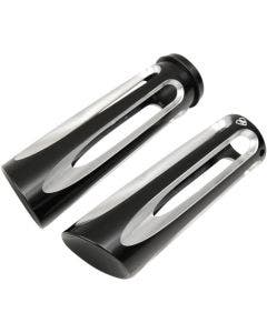 Arlen Ness Black Ano Deep Cut Billet Grips for Harley Dual Throttle Cable Models