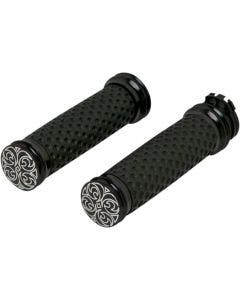 Arlen Ness Black Ano Engraved Soft-Touch Hand Grips Dual Cable for Harley