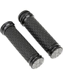 Arlen Ness Black Ano Engraved Soft-Touch Hand Grips Harley Throttle by Wire