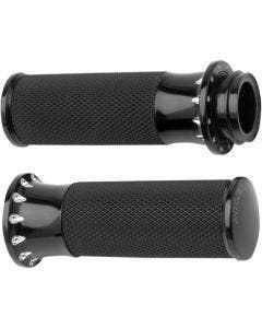 Arlen Ness Fusion Black Port Hole Hand Grips Harley Throttle By Wire 08-Up