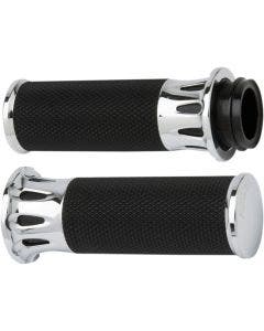 Arlen Ness Fusion Chrome Deep Cut Hand Grips Harley Dual Cable Throttle 76-Up