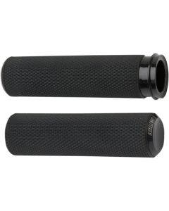 Arlen Ness Fusion Black Knurled Hand Grips Harley Dual Cable Throttle 76-Up
