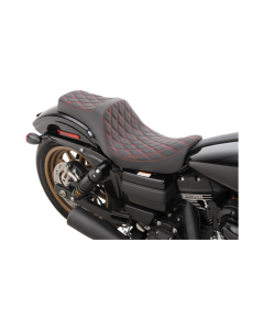 Drag Predator III Double Diamond Red Thread Vinyl Harley Seat for 06-17 FXD/FLD 