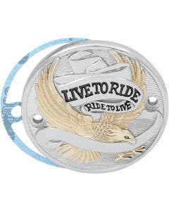 Drag Chrome & Gold Live to Ride 2 Hole Points Cover Harley Evo Big Twin
