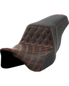 Saddlemen Step-Up Black Front Lattice W/Orange Stitch Seat Harley 08-24 Touring
