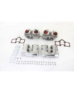 V-Twin 10-1128 Cylinder Head Set w/ Polished Rocker Box Harley Shovelhead 66-77