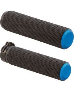 Arlen Ness 07-335 Blue Fusion Knurled 1" Handlebar Grips Cable Throttle Harley 86-Up