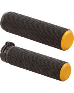 Arlen Ness 07-337 Gold Fusion Knurled 1" Handlebar Grips Cable Throttle Harley 86-Up