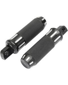 Drag Black w/ Cuts Billet Custom Male Mount Footpegs Foot Pegs w/ Rubber Pair Harley 