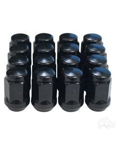RHOX TIR-939S Gloss Black 16 Lug Nut Set 1/2"-20 for EZGO & Club Car Golf Cart