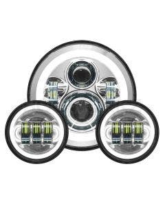 Hogworkz Chrome 7" LED HaloMaker Headlight with Auxiliary Halo Passing Lamps