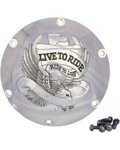 Drag Specialties Chrome Live To Ride Derby Cover 6-Hole Harley Sportster 04-Up