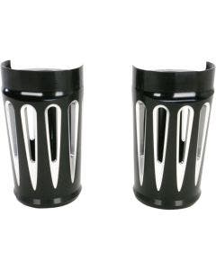 Arlen Ness Deep Cut Black Fork Boots Sliders Cow Bells Standard for Harley 14-up