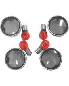 Smoke Bullet Turn Signal Lens Kit With Chrome Trim Rings 00-16 Harley Models