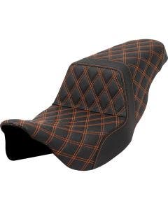 Saddlemen Step-Up Black Full Lattice W/Orange Stitch Seat Harley 08-24 Touring
