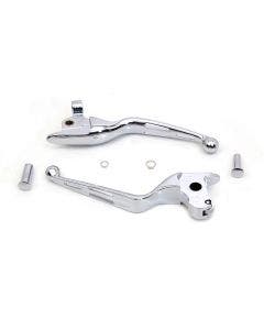 V-Twin 26-0009 Chrome 3-Slot Wide Hand Clutch Brake Lever Set 14-16 Harley FLT