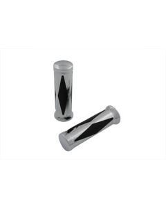 V-Twin Chrome Diamond Style 1" Grip Set w/ Chrome End Cap Harley 74-Up 28-0446