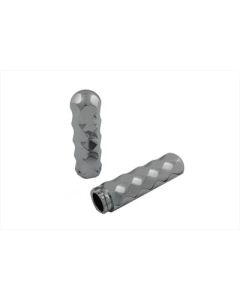 V-Twin 28-0586 Chrome Billet Faceted Diamond Style Handlebar Grips Harley 82-17