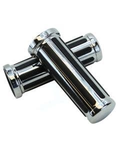 V-Twin Chrome w/ Black Rubber Rail Style Grips Hand Grip Set Harley 1" Handlebars 28-2229