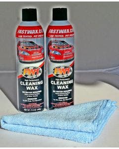 Waterless Wash Carnauba & Wax Fast Wax FW1 Spray Can Removes Cleans Tar Dirt Bugs 2 Pack Microfiber Free