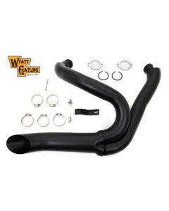 Black Wyatt Gatling 2 into 1 Exhaust Lake Pipe Header Harley Chopper 18mm O2