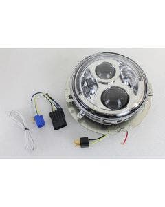 V-Twin 33-1644 7" LED Headlamp Assembly w/ Halo Ring Chrome Harley FLH 14-Up