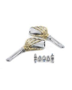 V-Twin 34-0783 Skeleton Mirrors Bone Shaped Gold Chrome Wyatt Gatling Harley '65+