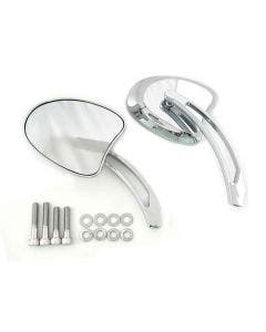 V-Twin 34-1959 Chrome Mini Tapered Mirrors Long Slotted Stem Harley Metric '65+