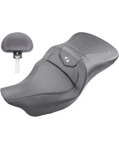 Saddlemen Carbon Fiber W/Silver Stitch EXT RoadSofa Seat W/Backrest Harley 08-23