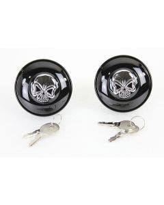 V-Twin 38-0652 Black Skull Gas Cap Set Vented & Non Vented 1996-Up Harley FX