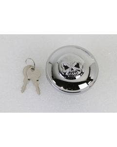 V-Twin 38-0665 Chrome Keyed Gas Cap Vented Skull w/ Key Lock Harley FX XL 96-Up